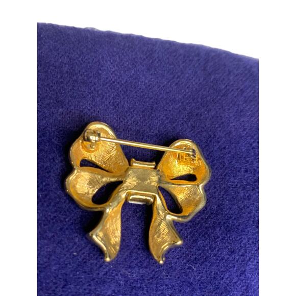 Goldtone Embellished Bow Brooch Pin 1.6 Inch - Picture 6 of 6